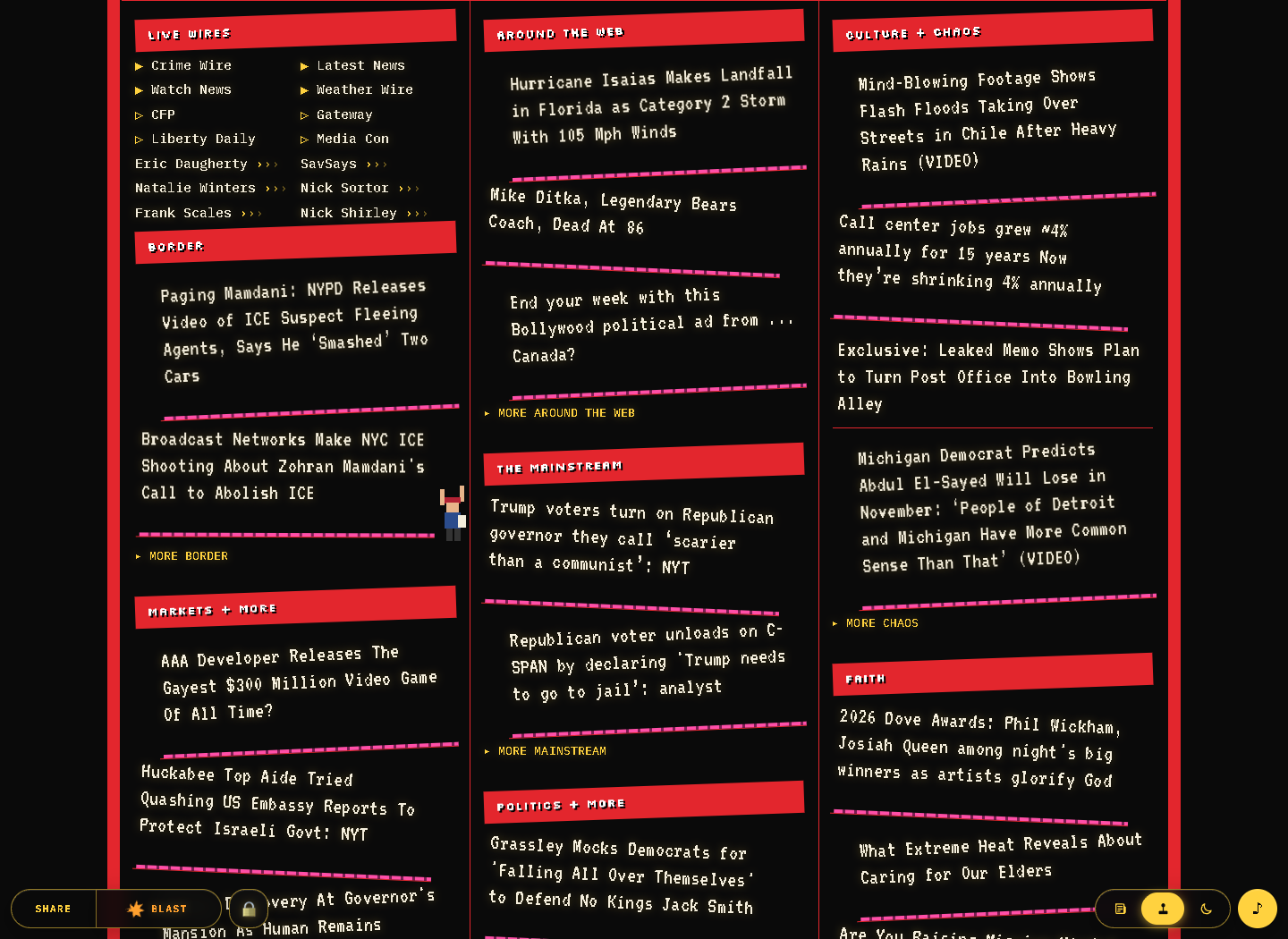 Column Climber with tilted headlines, pink platforms, and a pixel climber